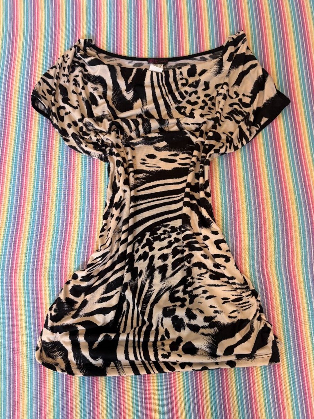 NWOT Vintage Y2K Agenda Animal Print Cowl Neck Ruched Side Top Small Made in USA